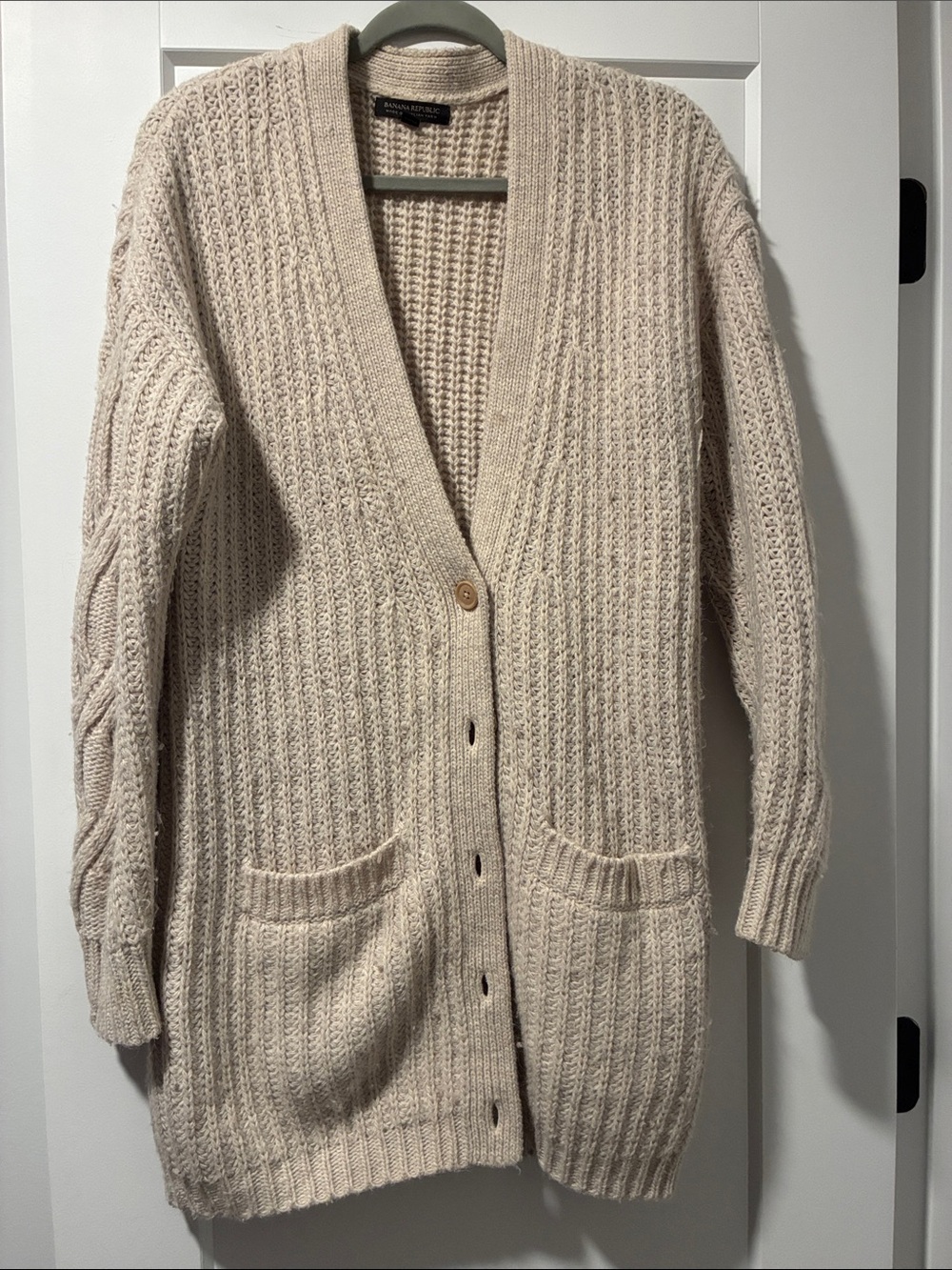 Banana Republic Cream Textured Knit Long Cardigan